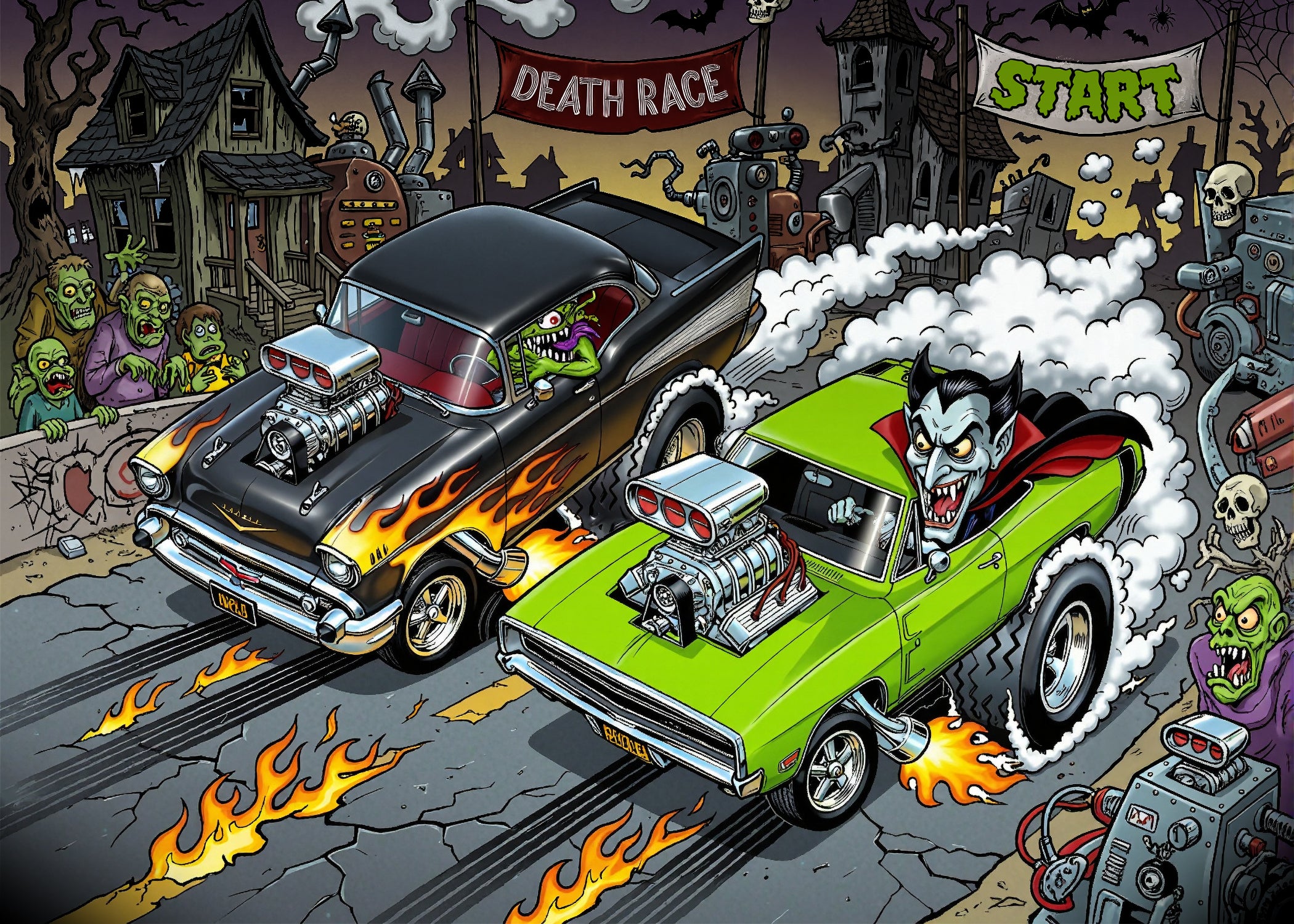 Monster Hot Rod Art | Kustom Kulture Poster | Drag Racing | Garage Wall Art