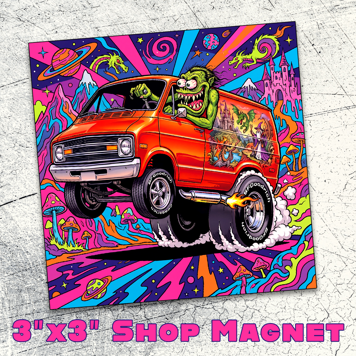 Acid Trip Van, Custom 3x3 Premium Vinyl Magnet, Single