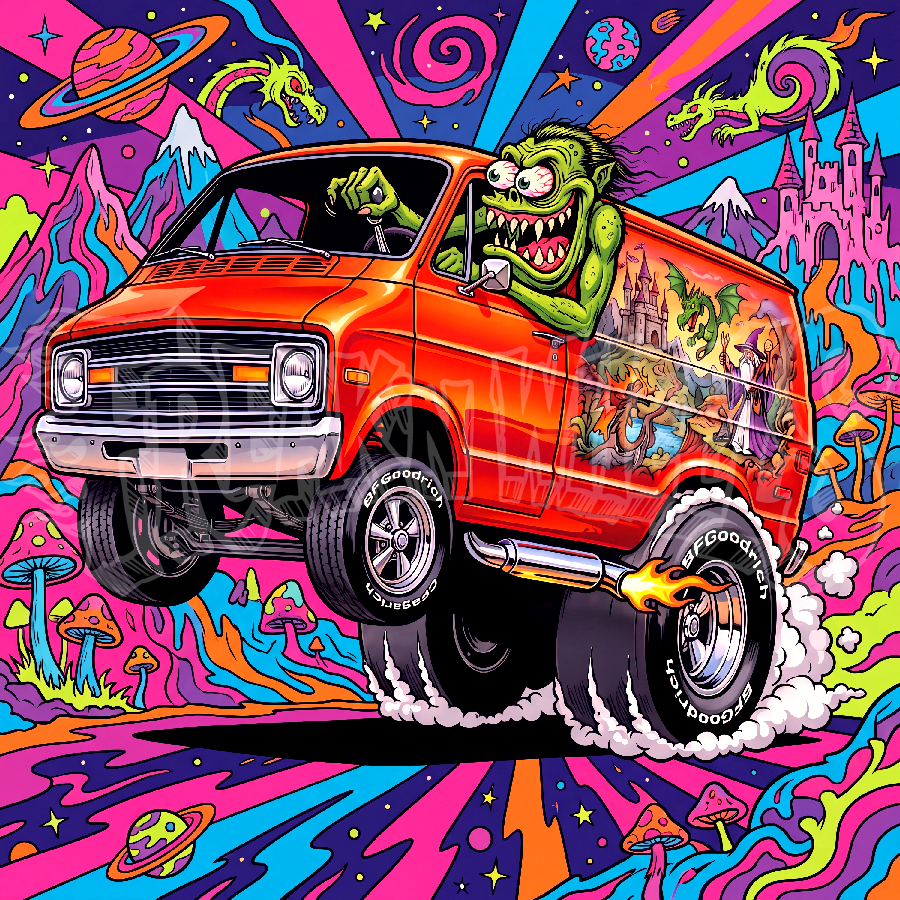 Acid Trip Van, Custom 3x3 Premium Vinyl Magnet, Single