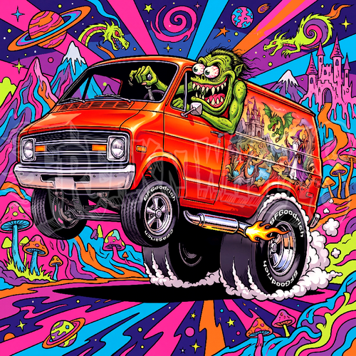 Acid Trip Van, Custom 3x3 Premium Vinyl Magnet, Single