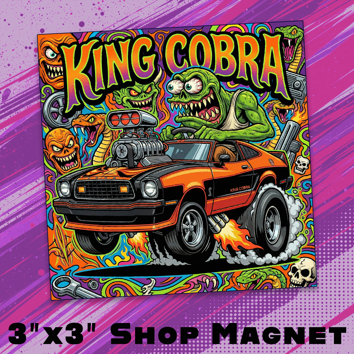 King Cobra 3x3 Premium Vinyl Magnet, Single