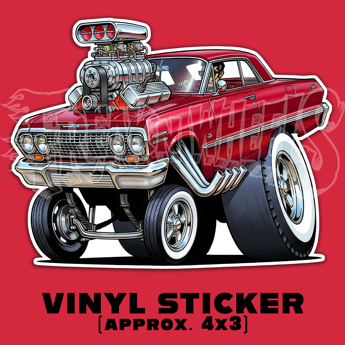 Tooned 63 Impala Gasser Car Vinyl STICKER