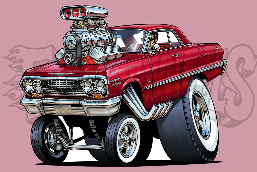 Tooned 63 Impala Gasser Car Vinyl STICKER