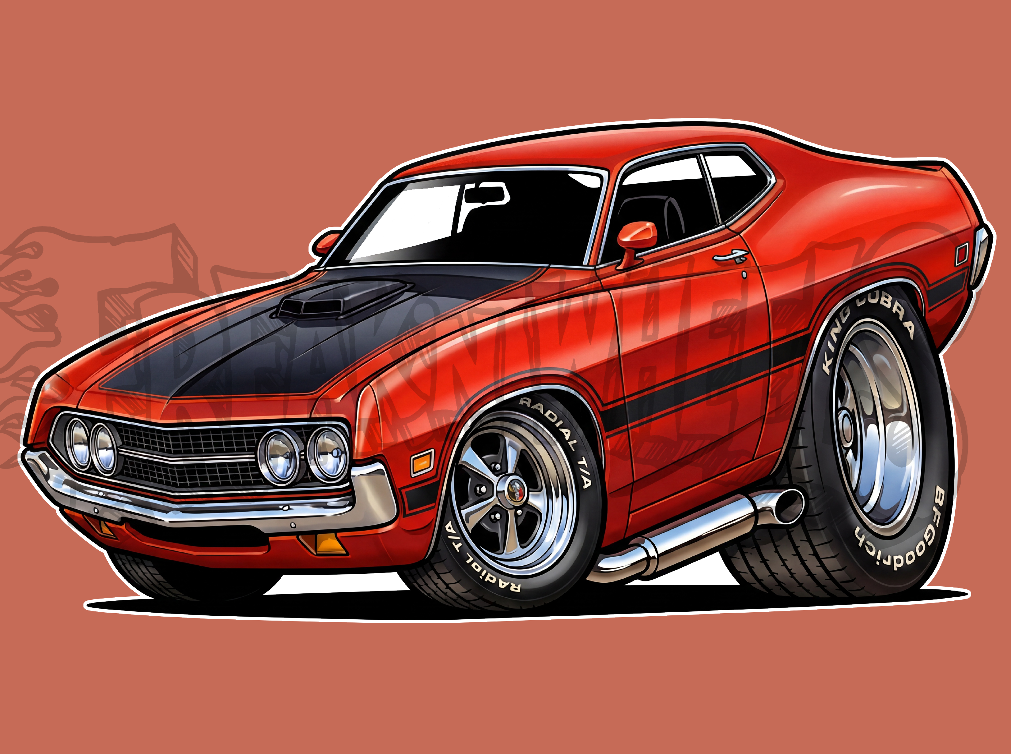 Tooned Ford Torino Car Vinyl STICKER